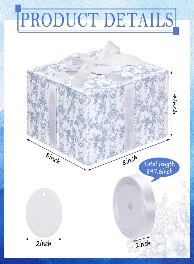 Faccito 8 Pack Blue Floral bridesmaid proposal Gift Boxes 8 x 8 x 4 Inch Chinoiserie Flower Paper Boxes with Ribbon Label Card for Wedding Bridesmaid Gift Bridal Baby Shower Birthday Party Favor - Image 2